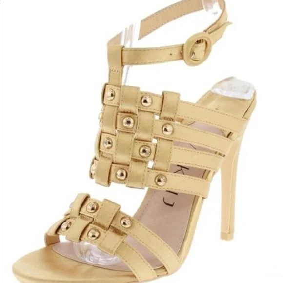 Metallic Open Toe Strappy Studs Heels - Picture 4 of 8